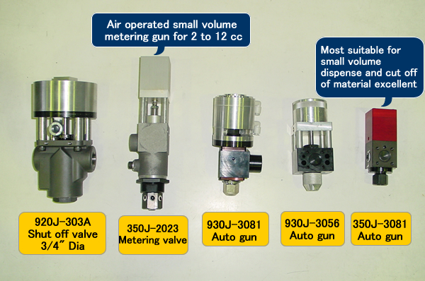 Shut off valves, metering valves and auto guns